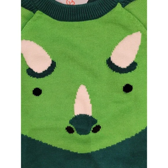 3T Cat & Jack Green Dinosaur Triceratops 100% Cotton Sweater Green Toddler NWT - Picture 4 of 5